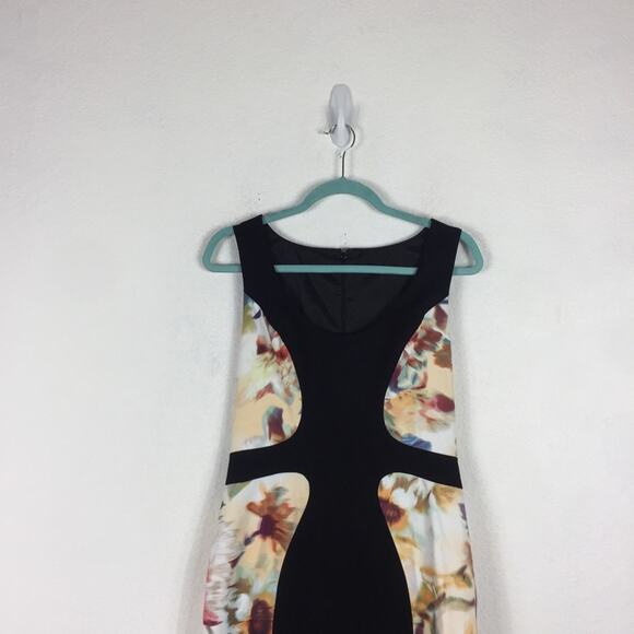 Black Halo Annabelle Sheath Midi Dress 6 Colorblock Abstract Panel Sleeveless - Picture 4 of 15